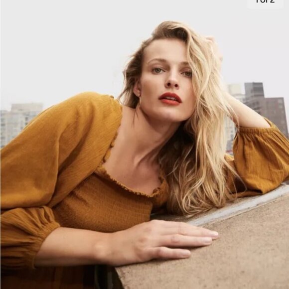Madewell Mustard Yellow Lucie Smocked Peplum Top - Picture 1 of 7
